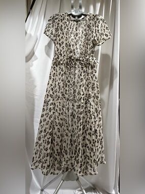 Express Women Tan Animal Sheer Short Sleeve Long Cover Up